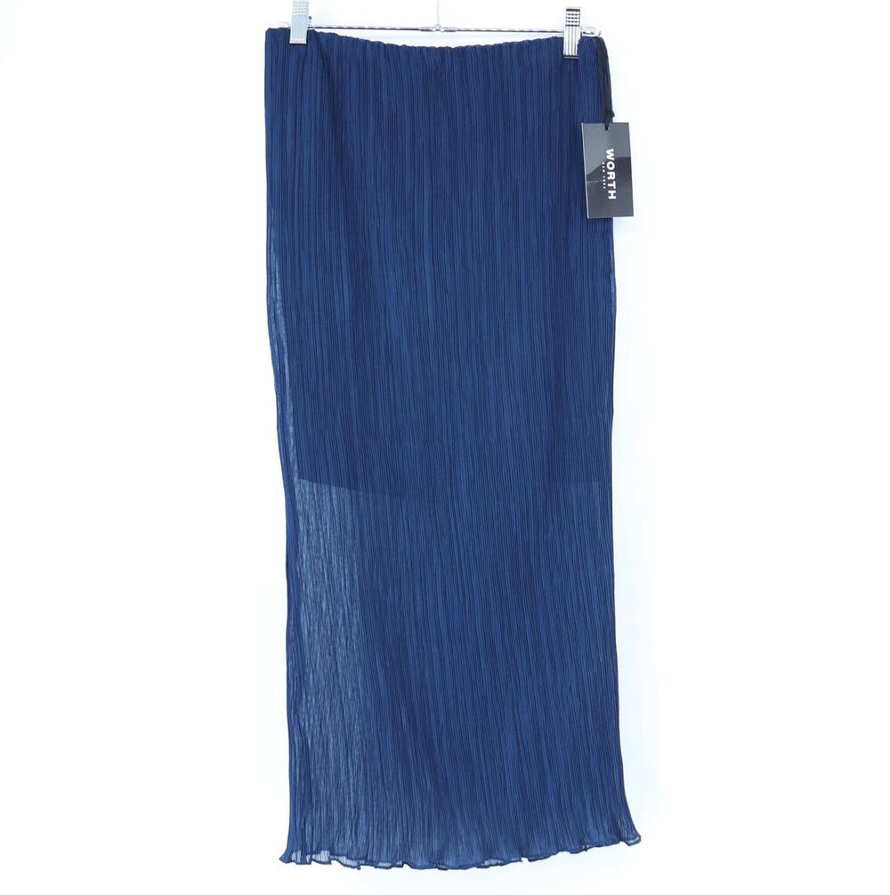 Worth Pleated Pencil Midi Skirt Ink Blue NWT Semi Sheer Women's SP